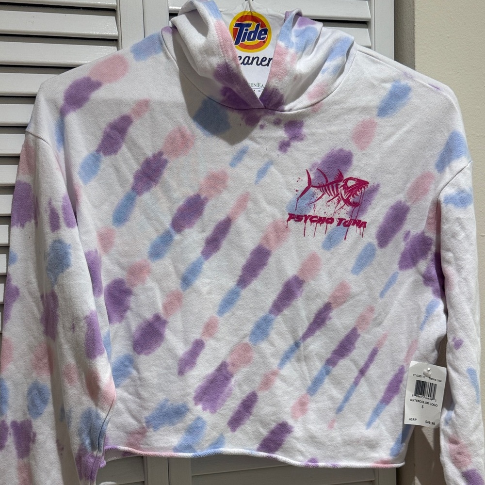 Psycho Tuna Women's Cropped Tie-Dye Hoodie - White, Purple, Blue, Pink